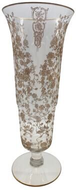 10" CAMBRIDGE GLASS GOLD ENCRUSTED ROSEPOINT VASE